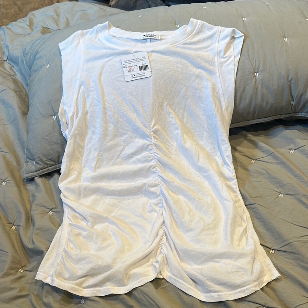 White Ruched Muscle Tee